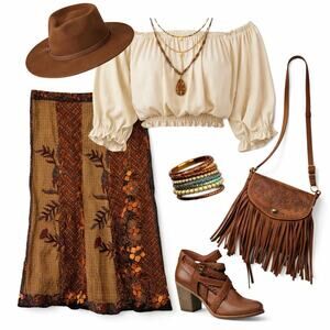 Earthy Maxi Wrap Skirt Boho Festival Artsy Large Safari Folk Brown Lagonlook